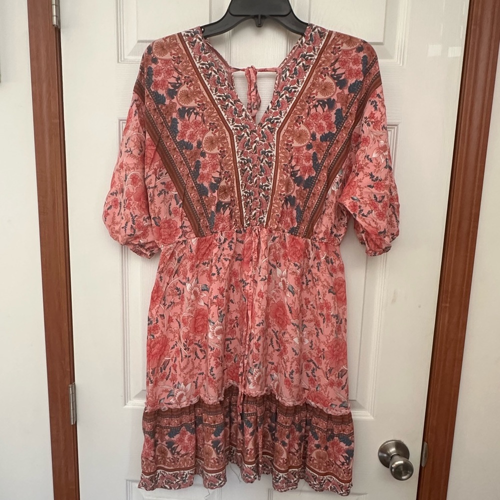 4/$20 EUC Chic Pink and Brown Floral Dress 19" PtP